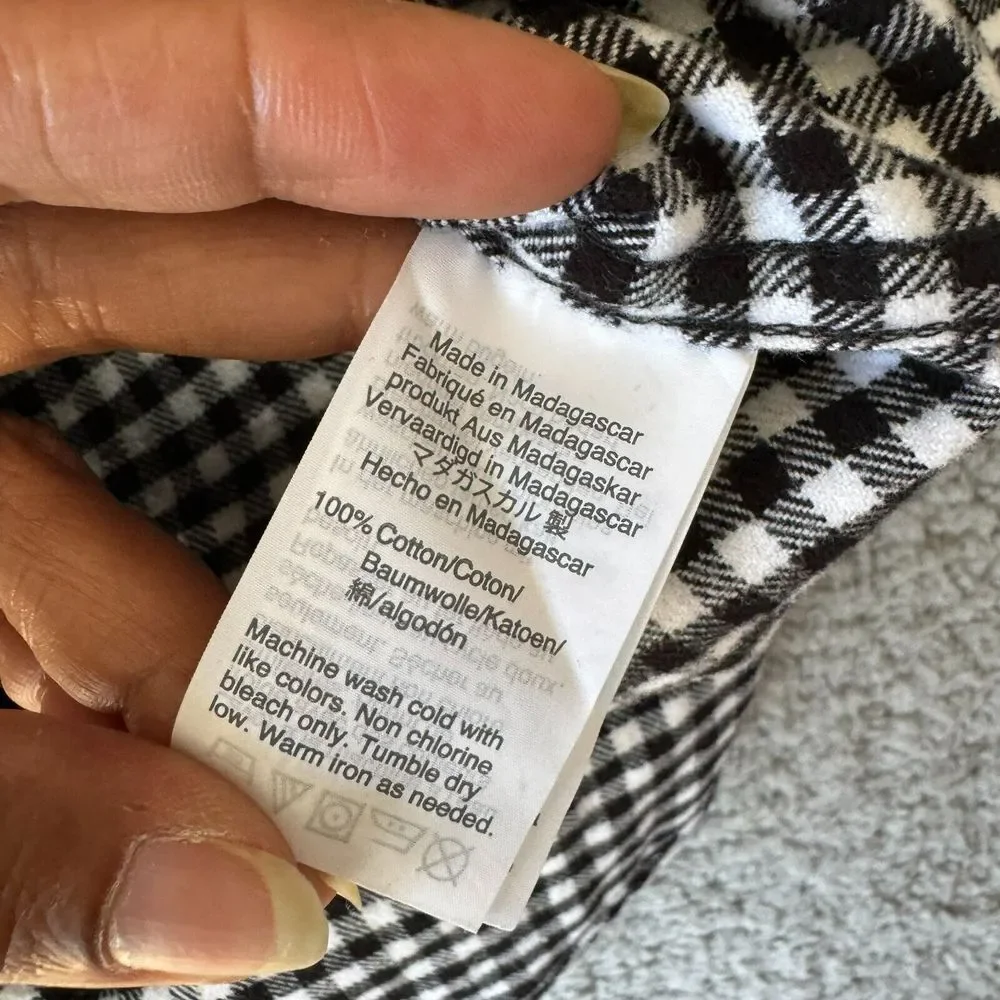 NEW J. Crew Shirt Mens Small Black White‎ Check Gingham Flannel Popover Zip Top